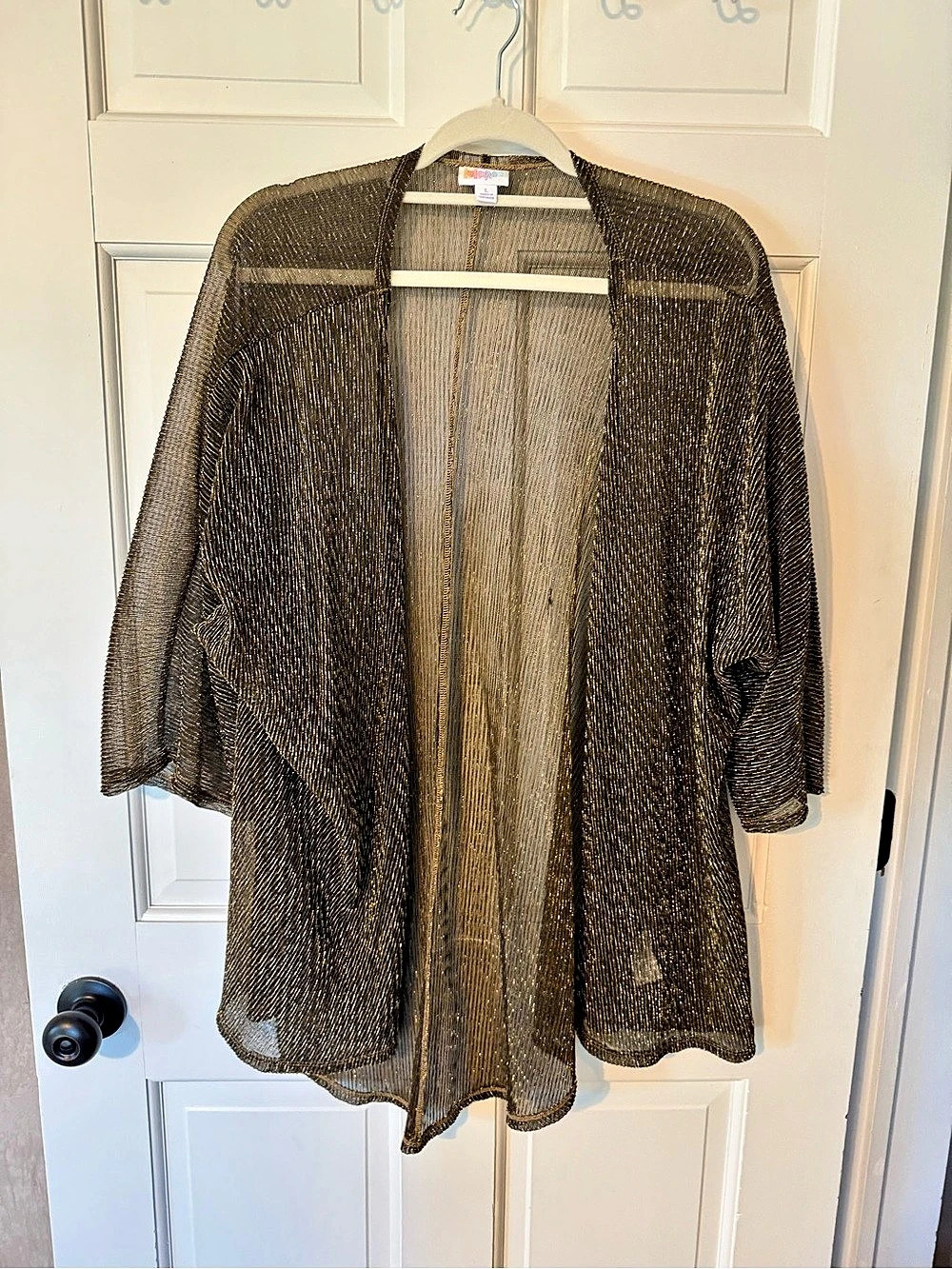 LuLaRoe Shirley Kimono Metallic Open Front Cover Up Gold Large